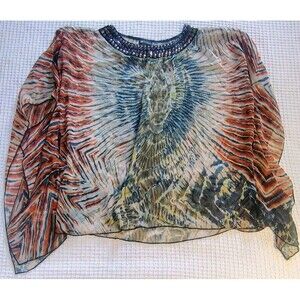 C.O.C. One Sz Blouse Poncho Sheer Bohemian Whimsical Coastal Chic Artsy Festival